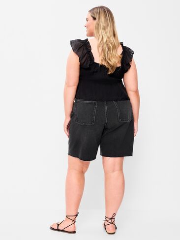 شورت جينز فضفاض متوسط ​​الارتفاع من Old Navy - درزة داخلية 9 بوصة - أسود مغسول in Kuwait