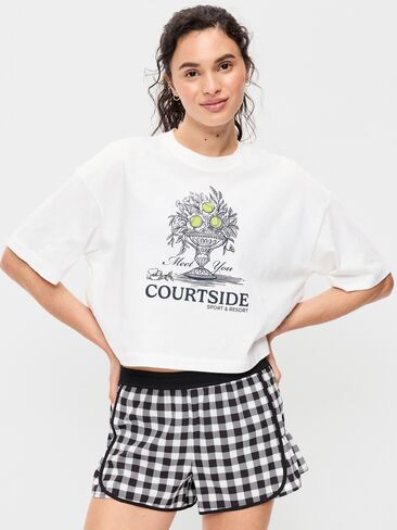 Old Navy Vintage Crew-Neck Oversized Crop Graphic T-Shirt - White Lilies in Saudi Arabia