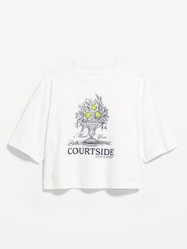 Old Navy Vintage Crew-Neck Oversized Crop Graphic T-Shirt - White Lilies in Saudi Arabia