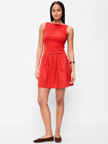 Old Navy Mixed Media Drop-Waist Mini Dress - Red in Saudi Arabia
