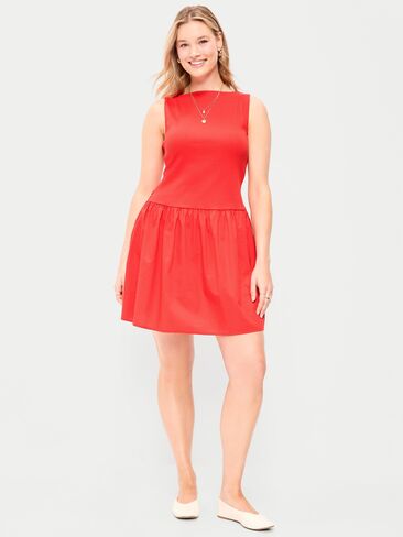 Old Navy Mixed Media Drop-Waist Mini Dress - Red in Saudi Arabia