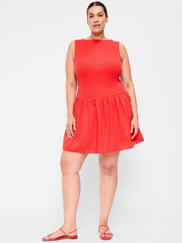 Old Navy Mixed Media Drop-Waist Mini Dress - Red in Saudi Arabia