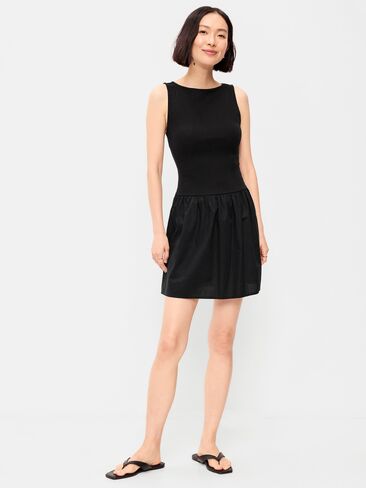 Old Navy Mixed Media Drop-Waist Mini Dress - Black Jack in Saudi Arabia