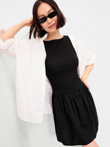 Old Navy Mixed Media Drop-Waist Mini Dress - Black Jack in Saudi Arabia