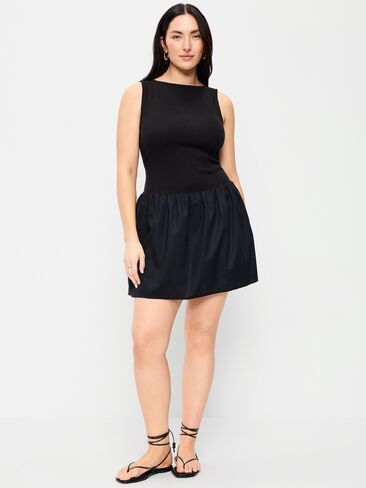 Old Navy Mixed Media Drop-Waist Mini Dress - Black Jack in Saudi Arabia