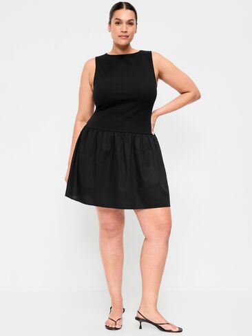 Old Navy Mixed Media Drop-Waist Mini Dress - Black Jack in Saudi Arabia