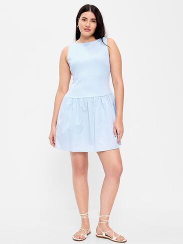 Old Navy Mixed Media Drop-Waist Mini Dress - Sky Maintenance in Saudi Arabia