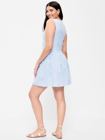 Old Navy Mixed Media Drop-Waist Mini Dress - Sky Maintenance in Saudi Arabia