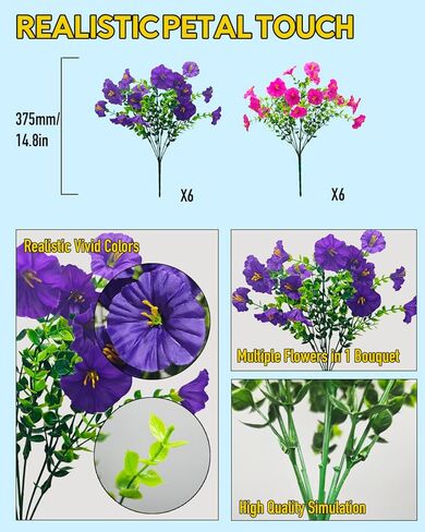 12Pk Morning Glory Artificial Flowers for Outdoors UV Resistant, Realistic Silk Fake Flowers Outside for Planter Hanging Basket Vase, Faux Plants for Home Porch Garden Decorations,Yellow|Spring|Easter in Saudi Arabia