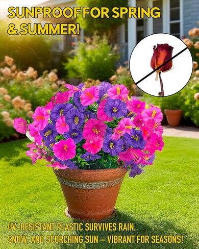 12Pk Morning Glory Artificial Flowers for Outdoors UV Resistant, Realistic Silk Fake Flowers Outside for Planter Hanging Basket Vase, Faux Plants for Home Porch Garden Decorations,Yellow|Spring|Easter in Saudi Arabia