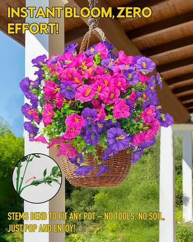 12Pk Morning Glory Artificial Flowers for Outdoors UV Resistant, Realistic Silk Fake Flowers Outside for Planter Hanging Basket Vase, Faux Plants for Home Porch Garden Decorations,Yellow|Spring|Easter in Saudi Arabia