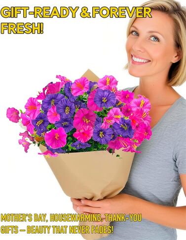 12Pk Morning Glory Artificial Flowers for Outdoors UV Resistant, Realistic Silk Fake Flowers Outside for Planter Hanging Basket Vase, Faux Plants for Home Porch Garden Decorations,Yellow|Spring|Easter in Saudi Arabia