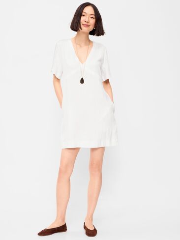 Old Navy Short-Sleeve Linen-Blend Mini Shift Dress - Calla Lily White in Saudi Arabia