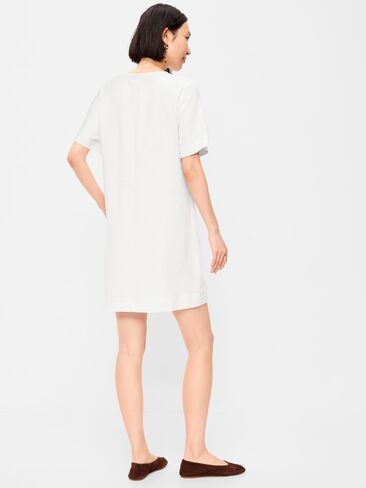 Old Navy Short-Sleeve Linen-Blend Mini Shift Dress - Calla Lily White in Saudi Arabia