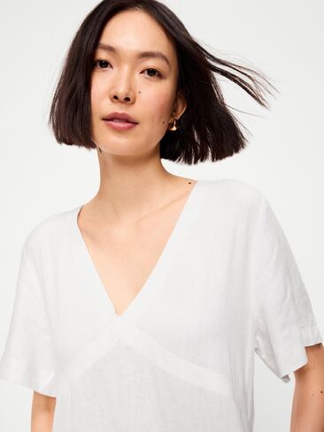 Old Navy Short-Sleeve Linen-Blend Mini Shift Dress - Calla Lily White in Saudi Arabia
