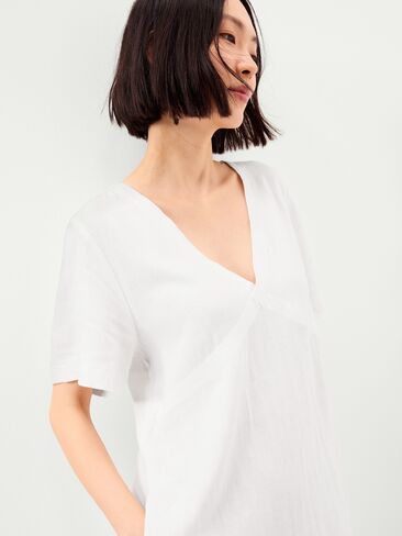 Old Navy Short-Sleeve Linen-Blend Mini Shift Dress - Calla Lily White in Saudi Arabia