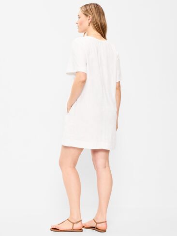 Old Navy Short-Sleeve Linen-Blend Mini Shift Dress - Calla Lily White in Saudi Arabia