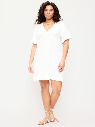Old Navy Short-Sleeve Linen-Blend Mini Shift Dress - Calla Lily White in Saudi Arabia