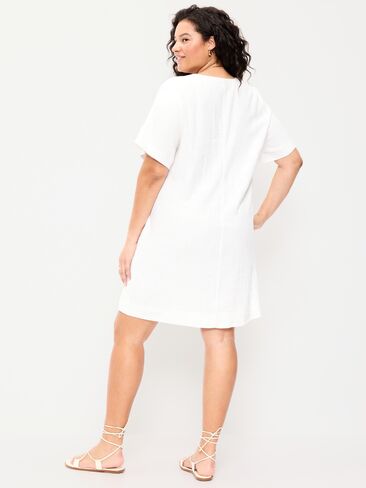 Old Navy Short-Sleeve Linen-Blend Mini Shift Dress - Calla Lily White in Saudi Arabia