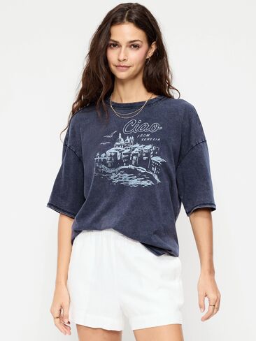 تي شيرت Old Navy بأكمام قصيرة ورسومات فضفاضة - عمق القطب الشمالي in Saudi Arabia