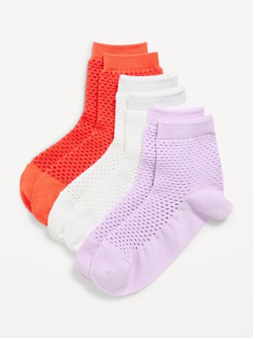 Old Navy Netted Quarter-Crew Socks 3-Pack for Women - Warm Multi in Saudi Arabia