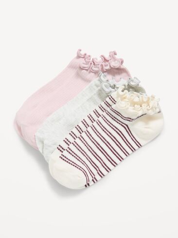 Old Navy Lettuce-Edge Ankle Socks 3-Pack for Women - Warm Multi Stripe in Saudi Arabia