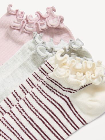 Old Navy Lettuce-Edge Ankle Socks 3-Pack for Women - Warm Multi Stripe in Saudi Arabia