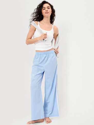 Old Navy Poplin Wide-Leg Pajama Pants - Blue Gingham in Saudi Arabia