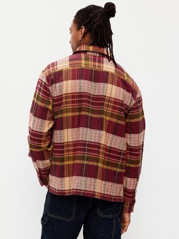 Old Navy Loose Fit Textured Plaid Pocket Shirt - Burgundy Plaid in Kuwait