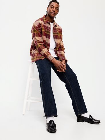 Old Navy Loose Fit Textured Plaid Pocket Shirt - Burgundy Plaid in Kuwait