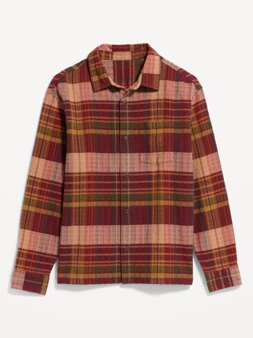 Old Navy Loose Fit Textured Plaid Pocket Shirt - Burgundy Plaid in Kuwait