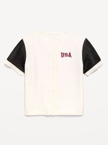 Old Navy Oversized Mesh Baseball Shirt for Boys - Sea Salt in Saudi Arabia