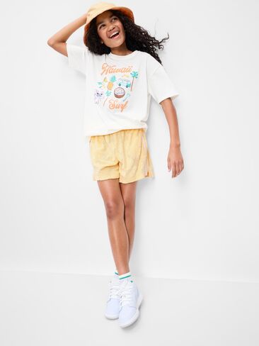 شورت تيري عالي الخصر من Old Navy للبنات - قش ذهبي in Saudi Arabia