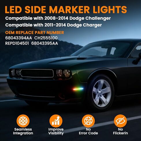 أضواء RGB LED للعلامات الجانبية لسيارة دودج تشالنجر 2008-2014 والشاحن 2011-2014، مصابيح عاكسة للعلامات الجانبية للمصد الخلفي مع جهاز تحكم عن بعد RF 16 لونًا ضوء ستروب، مصابيح وقوف السيارات بعدسة Somked قطعتان in Saudi Arabia