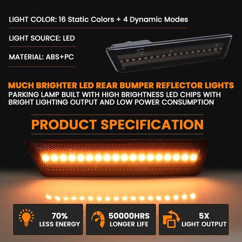 أضواء RGB LED للعلامات الجانبية لسيارة دودج تشالنجر 2008-2014 والشاحن 2011-2014، مصابيح عاكسة للعلامات الجانبية للمصد الخلفي مع جهاز تحكم عن بعد RF 16 لونًا ضوء ستروب، مصابيح وقوف السيارات بعدسة Somked قطعتان in Saudi Arabia