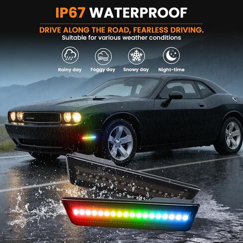 أضواء RGB LED للعلامات الجانبية لسيارة دودج تشالنجر 2008-2014 والشاحن 2011-2014، مصابيح عاكسة للعلامات الجانبية للمصد الخلفي مع جهاز تحكم عن بعد RF 16 لونًا ضوء ستروب، مصابيح وقوف السيارات بعدسة Somked قطعتان in Saudi Arabia