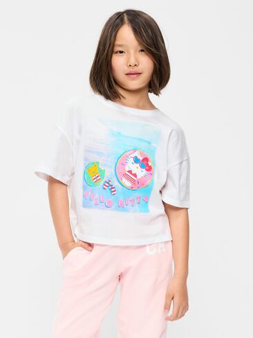 تيشيرت قصير برسومات كبيرة الحجم للفتيات من Old Navy Hello Kitty® - زنابق بيضاء in Saudi Arabia