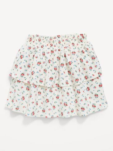 تنورة ذات طبقات مجعدة مطبوعة من Old Navy للفتيات الصغيرات - زهور بيضاء اللون in Kuwait