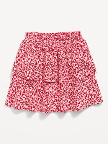 تنورة ذات طبقات مجعدة مطبوعة من Old Navy للفتيات الصغيرات - زهور حمراء in Kuwait