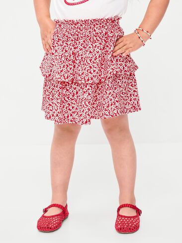 تنورة ذات طبقات مجعدة مطبوعة من Old Navy للفتيات الصغيرات - زهور حمراء in Kuwait