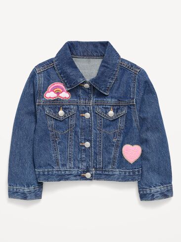 سترة دنيم قصيرة من Old Navy للفتيات الصغيرات - غسيل متوسط in Kuwait