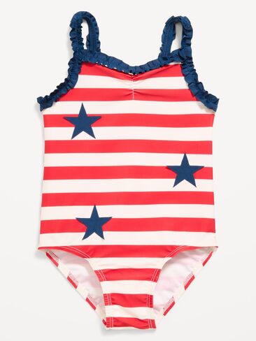 Old Navy Printed One-Piece Swimsuit for Toddler Girls - Red Stripe in Saudi Arabia