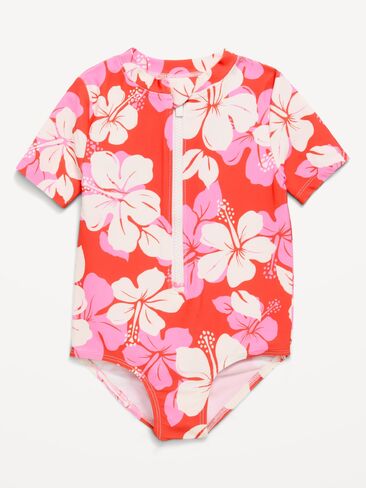 Old Navy Zip-Front Rashguard One-Piece Swimsuit for Toddler Girls - RED FAMILY PRINT in Saudi Arabia