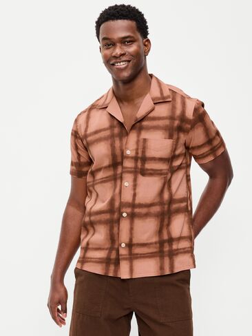Old Navy Short-Sleeve Camp Shirt - Brown Grid in Saudi Arabia