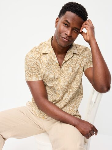 Old Navy Short-Sleeve Camp Shirt - Khaki Paisley in Saudi Arabia