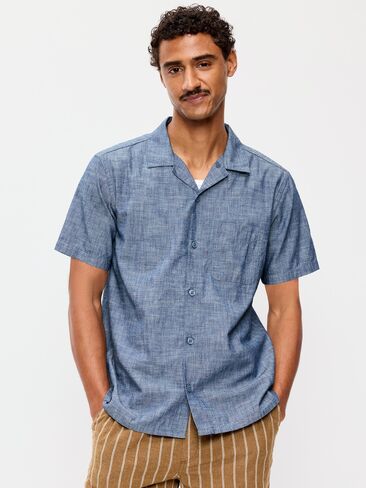 Old Navy Short-Sleeve Chambray Camp Shirt - Chambray in Saudi Arabia