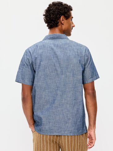 Old Navy Short-Sleeve Chambray Camp Shirt - Chambray in Saudi Arabia
