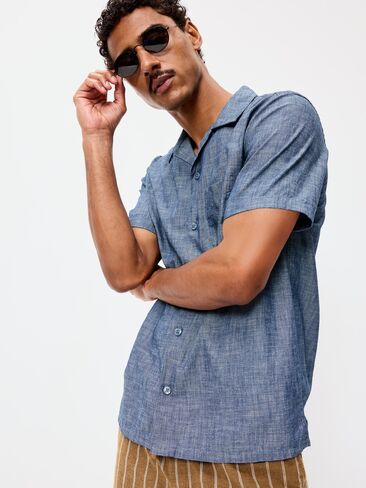 Old Navy Short-Sleeve Chambray Camp Shirt - Chambray in Saudi Arabia