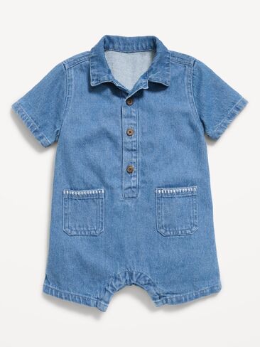 Old Navy Collared Denim One-Piece Romper for Baby - Denim in Saudi Arabia