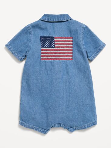 Old Navy Collared Denim One-Piece Romper for Baby - Denim in Saudi Arabia